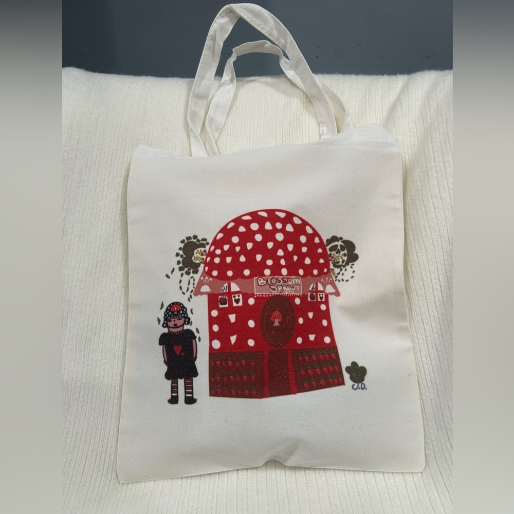 Cute canvas mushroom tote bag with original design.